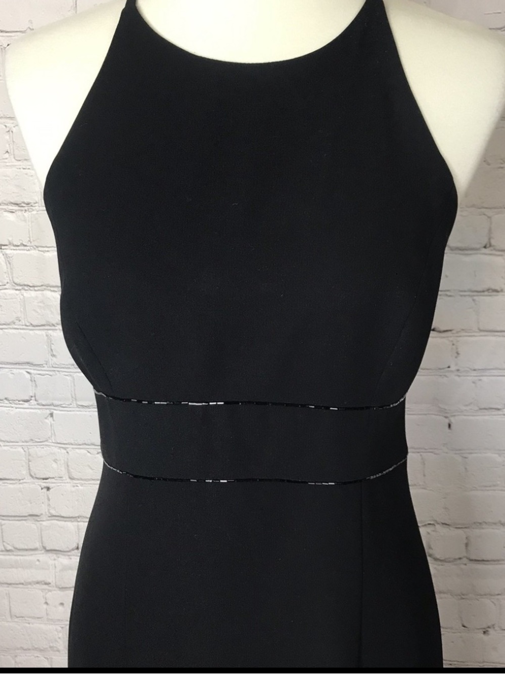 Vintage Y2K 90s Classic Ann Taylor black halter neck dress with beaded detai